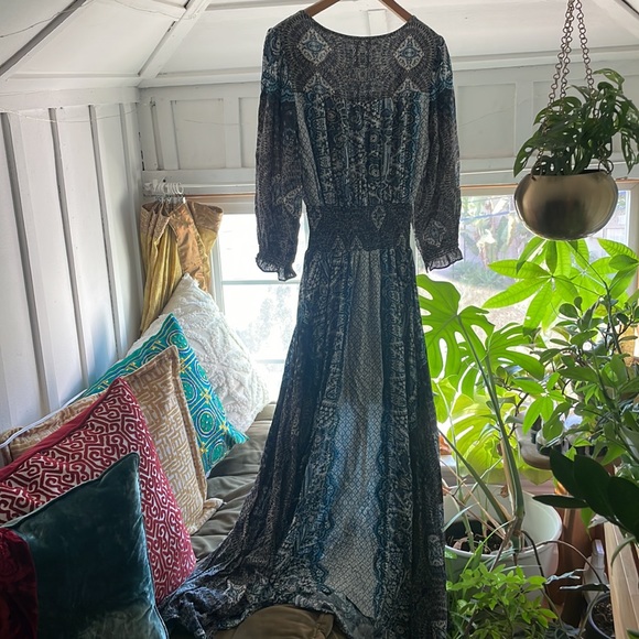 Free People Blue Button Down Full Length Peasant Dress - Picture 6 of 6